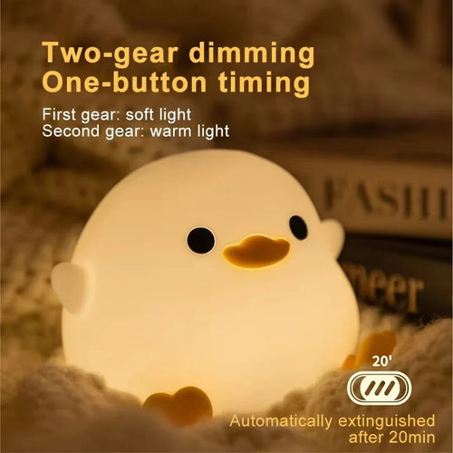 Cute Duck LED Night Light Cartoon Animal Silicone Lamp with Touch Sensor USB Rechargeable Children'S Room Decorative Lamp