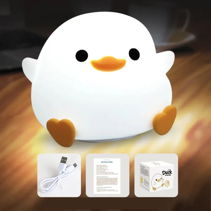 Cute Duck LED Night Light Cartoon Animal Silicone Lamp with Touch Sensor USB Rechargeable Children'S Room Decorative Lamp