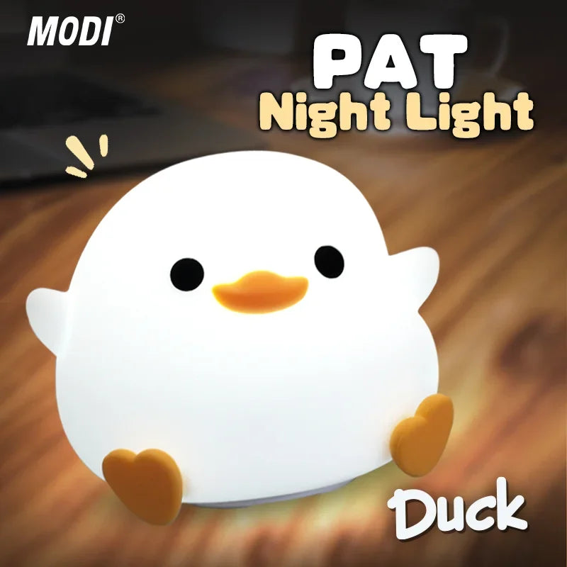 Cute Duck LED Night Light Cartoon Animal Silicone Lamp with Touch Sensor USB Rechargeable Children'S Room Decorative Lamp