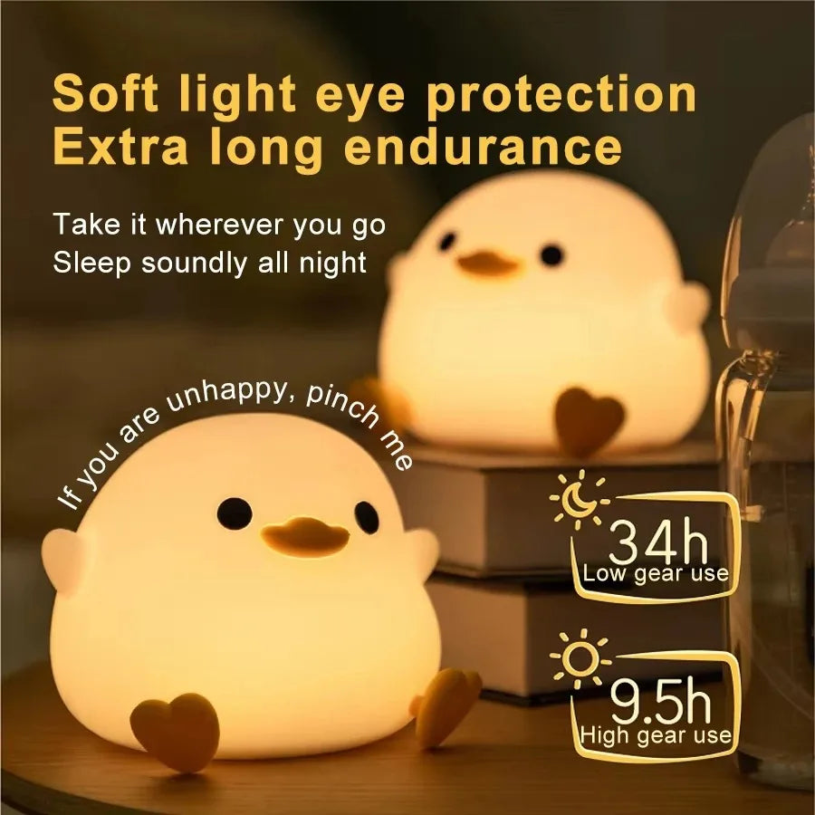 Cute Duck LED Night Light Cartoon Animal Silicone Lamp with Touch Sensor USB Rechargeable Children'S Room Decorative Lamp