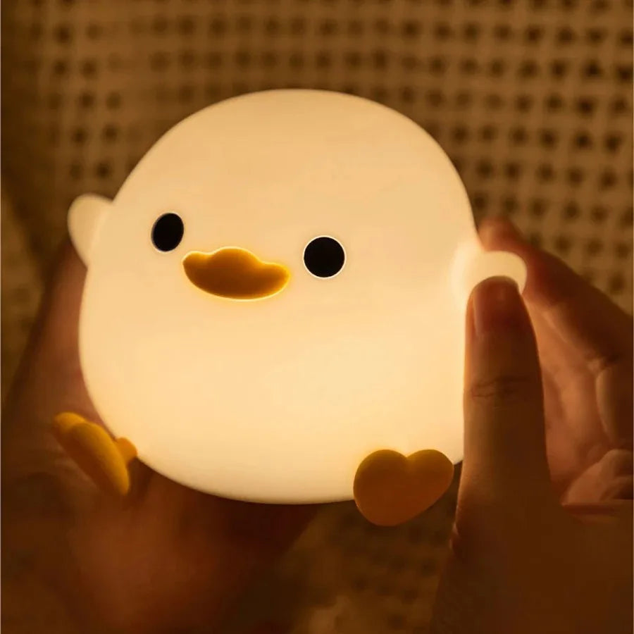 Cute Duck LED Night Light Cartoon Animal Silicone Lamp with Touch Sensor USB Rechargeable Children'S Room Decorative Lamp