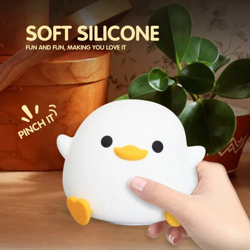 Cute Duck LED Night Light Cartoon Animal Silicone Lamp with Touch Sensor USB Rechargeable Children'S Room Decorative Lamp